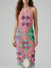 Rowan Halter Maxi Crochet Dress Multi
