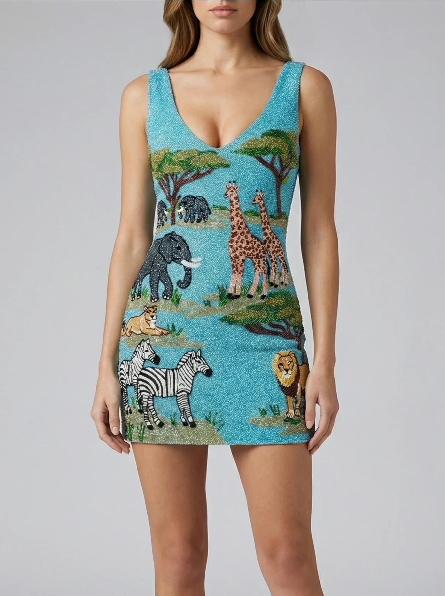 Aqua Savannah Embellished Dress