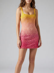 Sofia Hand Beaded Party Dress Orange Ombré