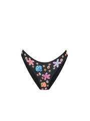Marissa Hand Embroidered Luxe Bikini Bottom Black in Stock