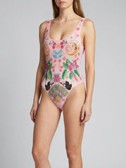 Rainforest Hand Beaded Swimsuit Pink