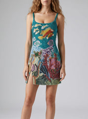 Coastal Blue Coral Mini Dress