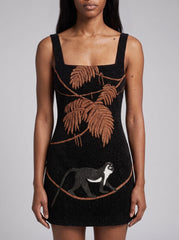 St. Barth Hand-Beaded Crystal Dress in Black
