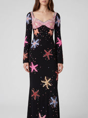 Crescent Shell Bell Sleeve Dress in Black