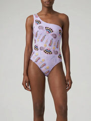 Oceanus X Zandra Rhodes Nebula One Shoulder Swimsuit Purple