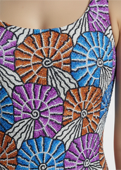 Oceanus X Zandra Rhodes Swirlshell Beaded One Piece in Multi