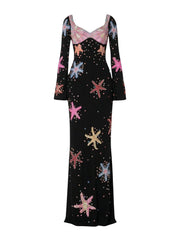 Crescent Shell Bell Sleeve Dress in Black
