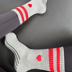 LIGN Red Heart Two Grey Stripe Tube Socks