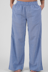 Camellia Stripe Ethical-Cotton Pyjama Trouser - Santorini Blue