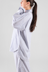 Yew Striped Ethical-Cotton Pyjama Shirt - Oceanic Blue