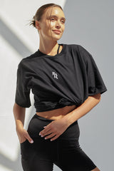 Unisex Oversized Cotton T-Shirt With "Rise Above It All" Logo -Black R2