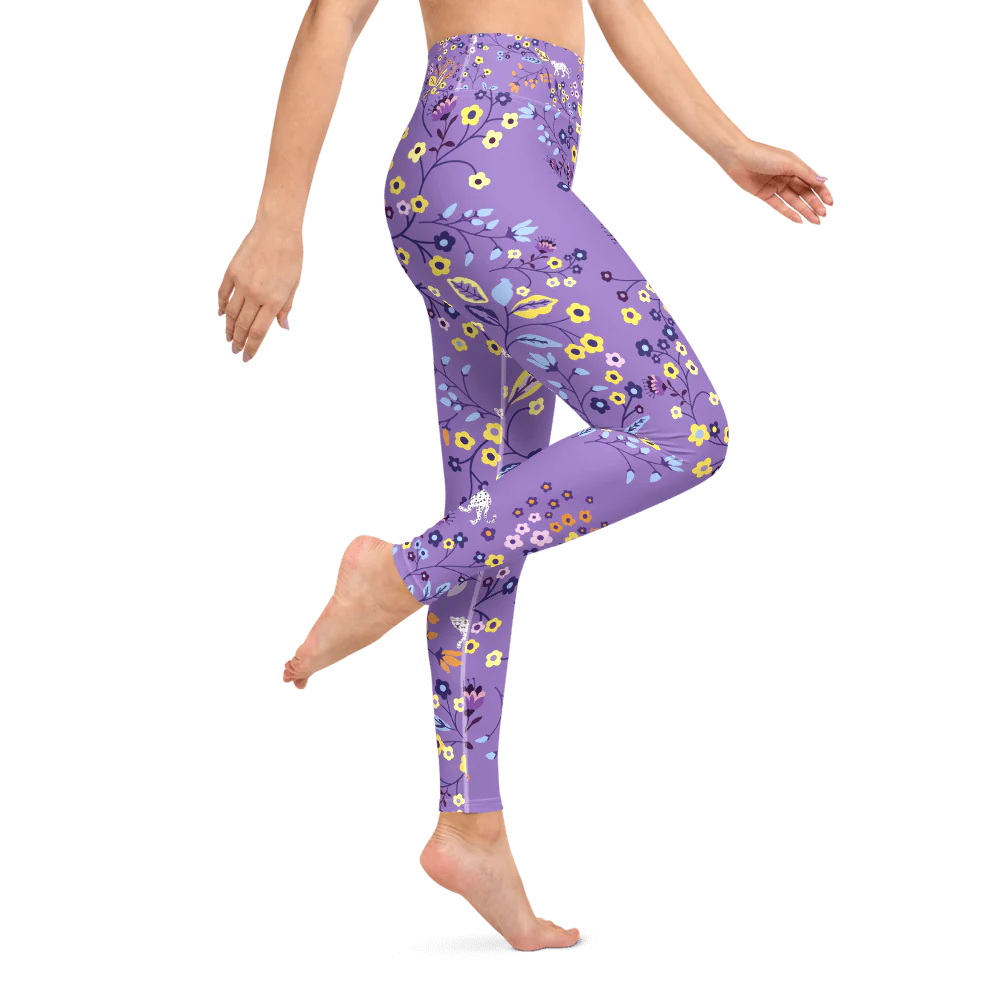 High Waist Yoga Leggings in Purple Garden