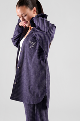 Yew Striped Ethical-Cotton Pyjama Shirt - Indigo Blue