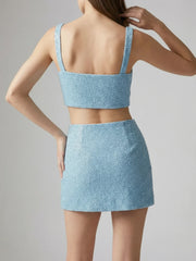 Vegas Embroidered Co-Ord Top– Blue Sparkle