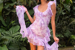 Lagina Ruffled Lilac Chiffon Dress