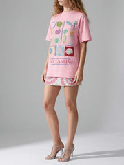Plage Pink Tee -Tshirt Beaded