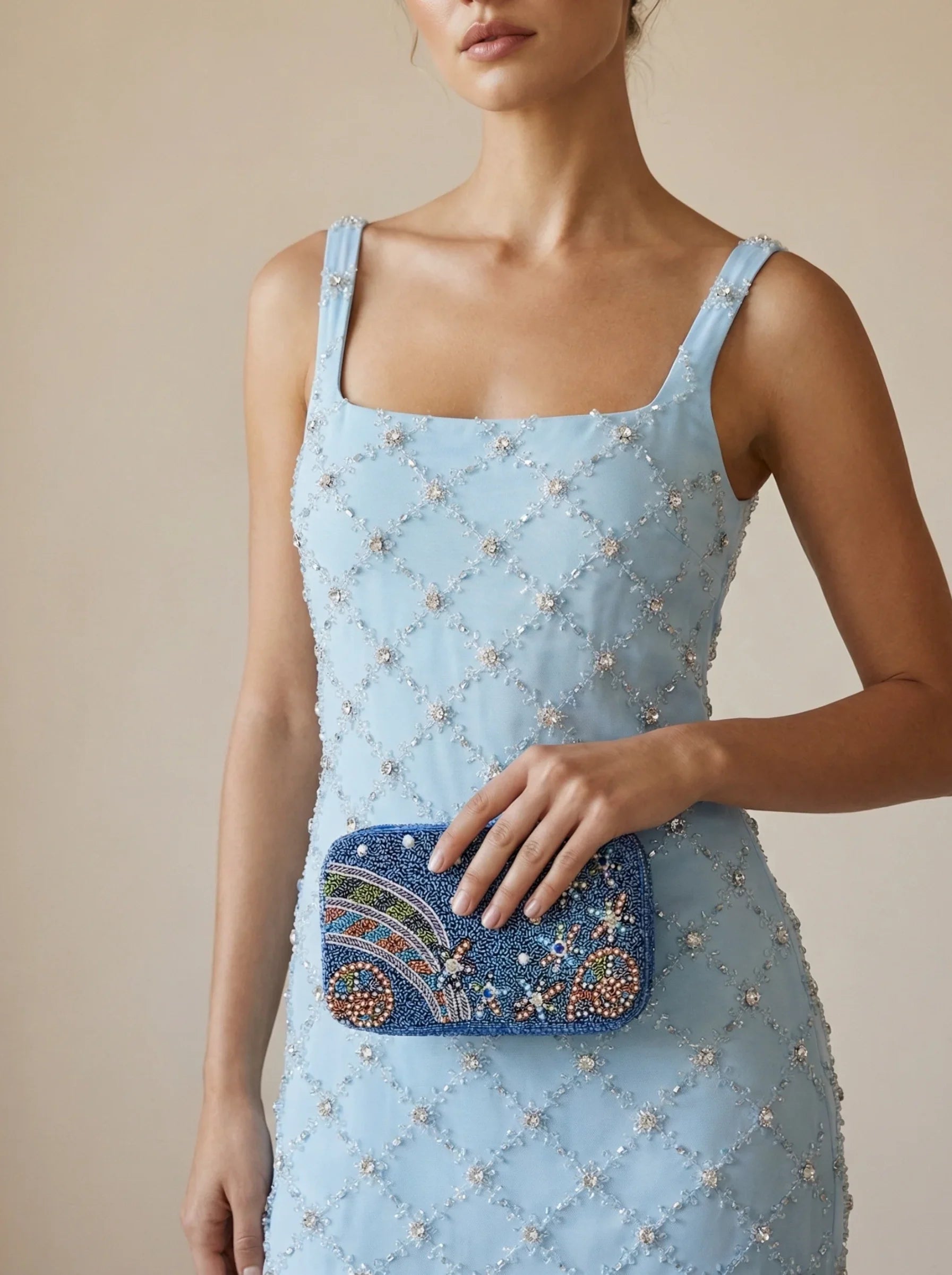 Starlight Hand Embellished Blue Pouch
