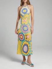 Aura Mosaic Yellow Blue Crochet Dress