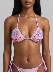 Fia Tropical Hand Embroidered Bikini Top - Lilac