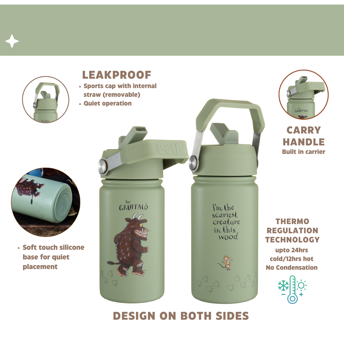 400ml Epic Gruffalo Stainless Steel Kids Water Bottle | Green | BOTL