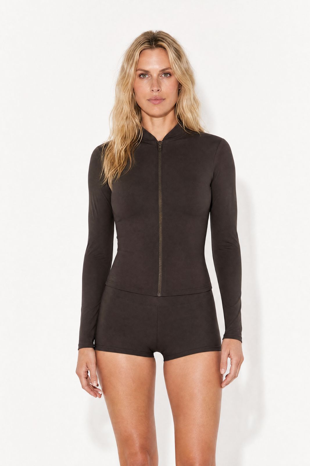 Rash Guard With Zip ― Coffee
