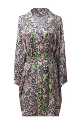 Silk Short Kimono Robe Animal Print