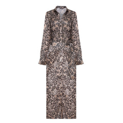 Silk Button-Down Long Shirt Dress Animal Print