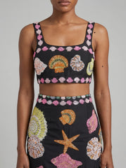 New York Hand-Embroidered Top Black