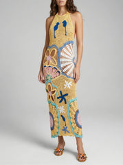 Pearl Halter Crochet Maxi Dress Multi Coloured