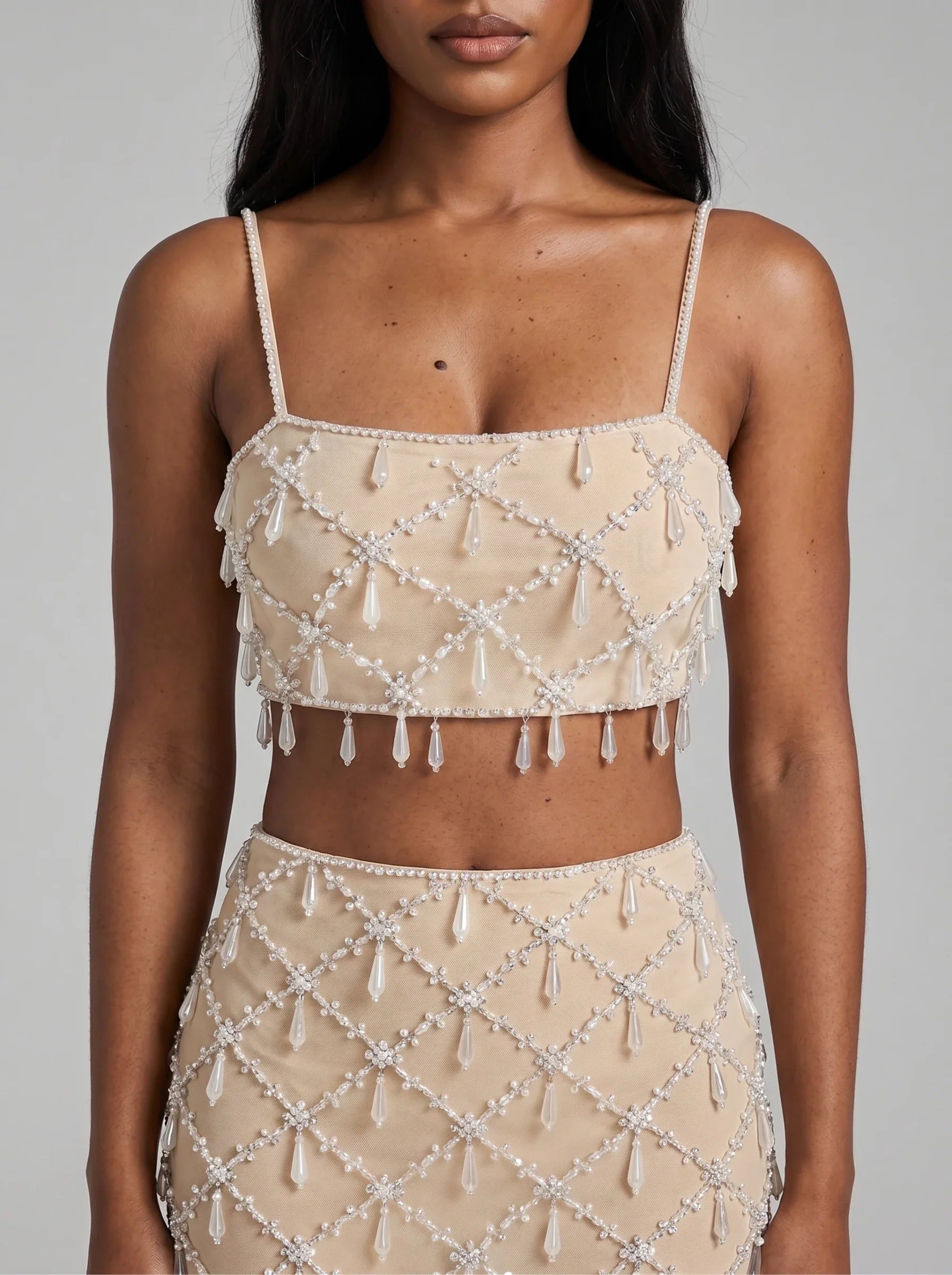 Calliope Luxury Crystal Co-Ord Skirt Nude