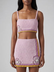 Monty Co-Ord Hand Embroidered Bead Skirt - Pink