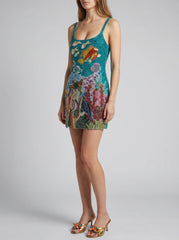 Coastal Blue Coral Mini Dress