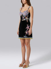Tasseled Crescent Shell Mini Dress - Black in Stock
