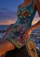 Coastal Blue Coral Mini Dress