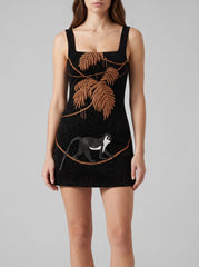 St. Barth Hand-Beaded Crystal Dress in Black