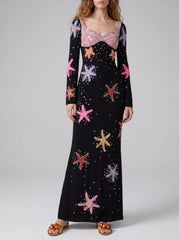 Crescent Shell Bell Sleeve Dress in Black