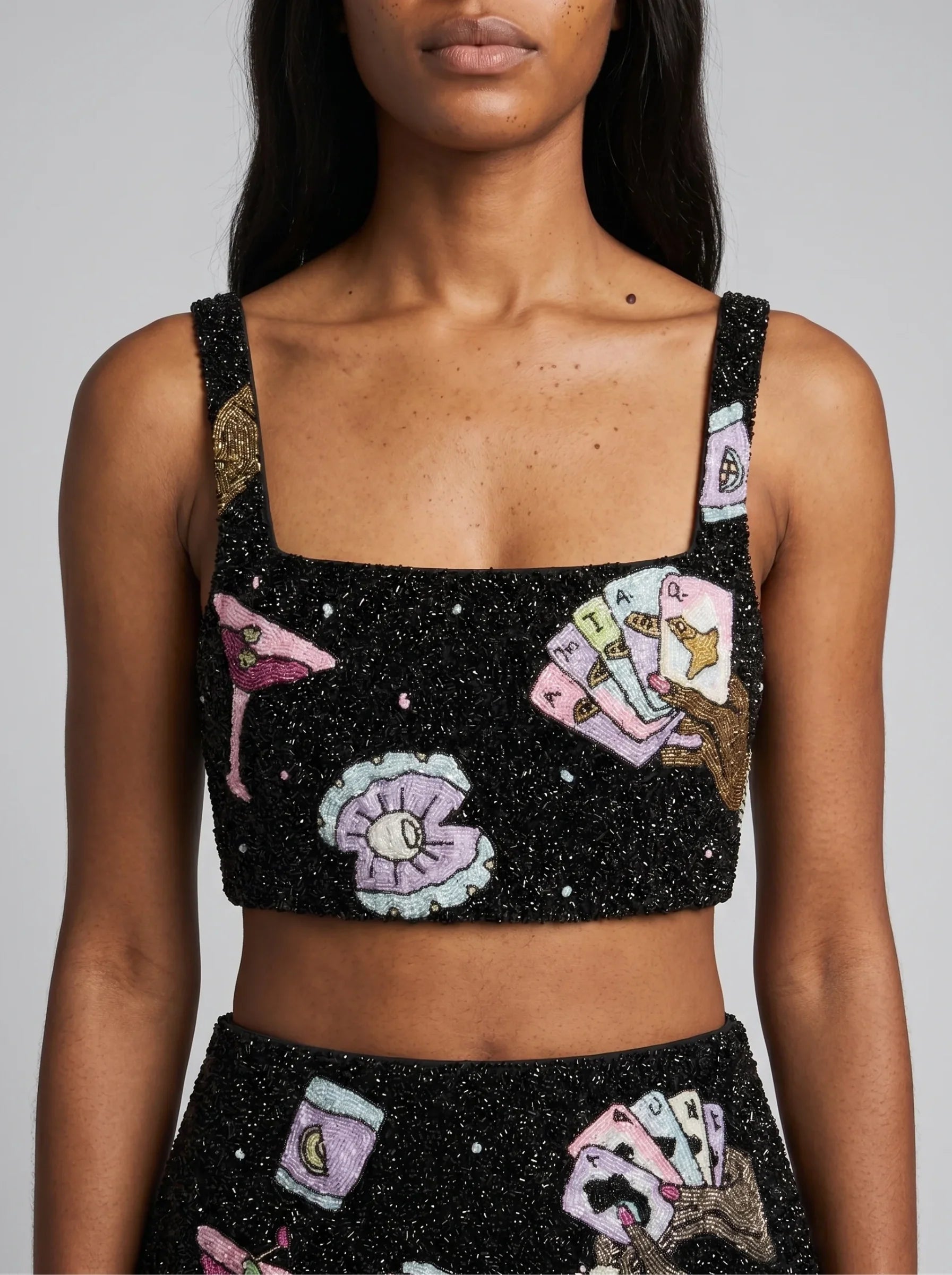 Vegas Beaded Mini Black Party Beach Co-Ord Top
