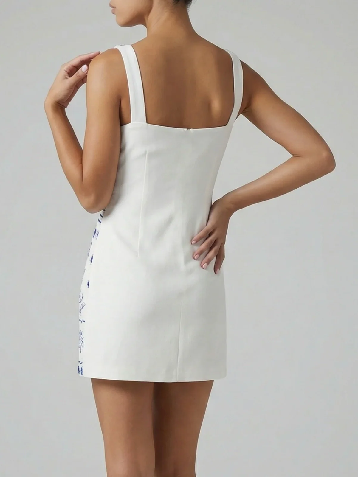 Marie Sea Dress White Blue Beaded