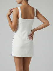 Marie Sea Dress White Blue Beaded