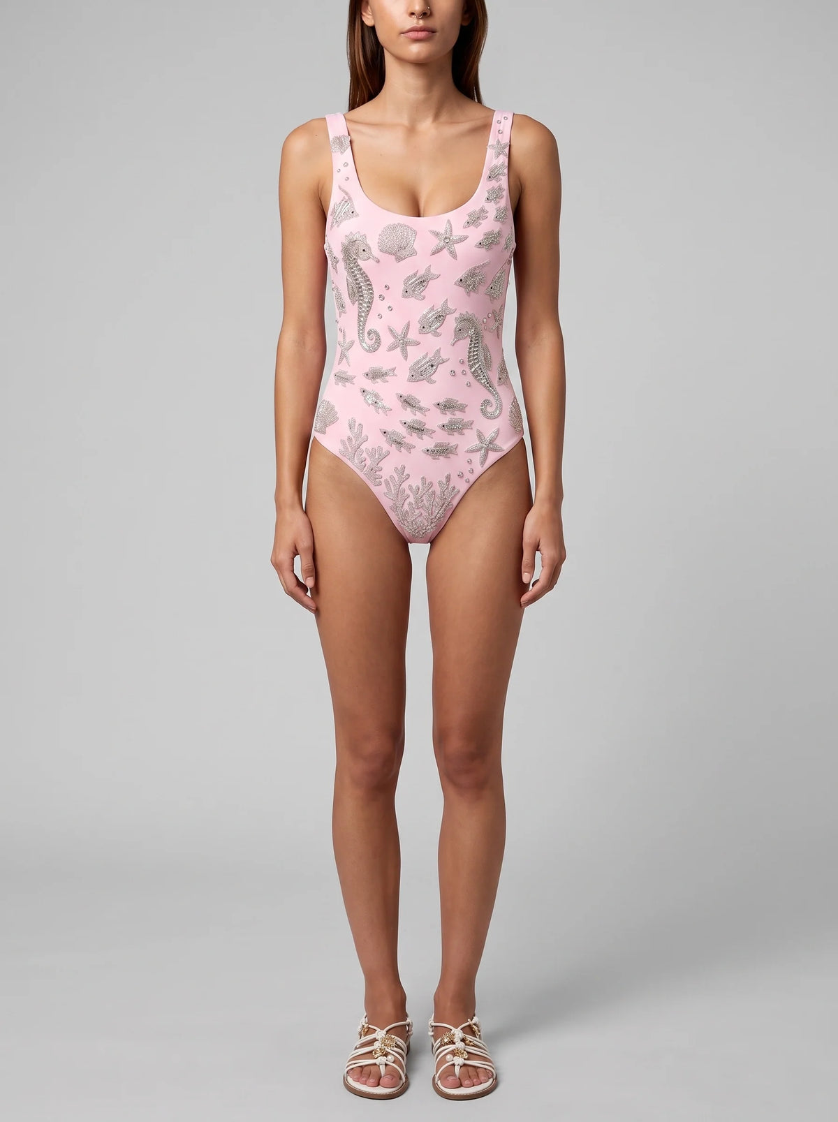 Coraline Hand Beaded Pink Swimsuit