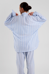 Yew Stripe Ethical-Cotton Pyjama Shirt - Glacier Blue