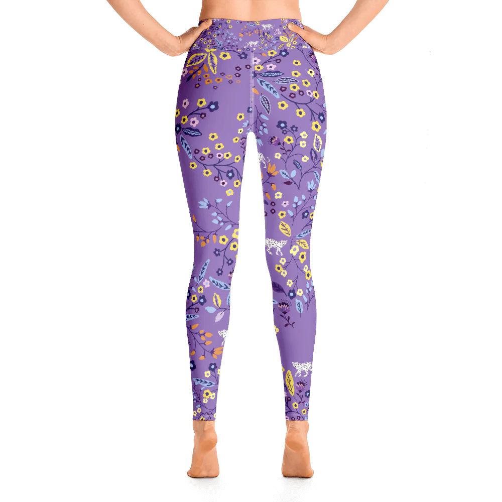 High Waist Yoga Leggings in Purple Garden