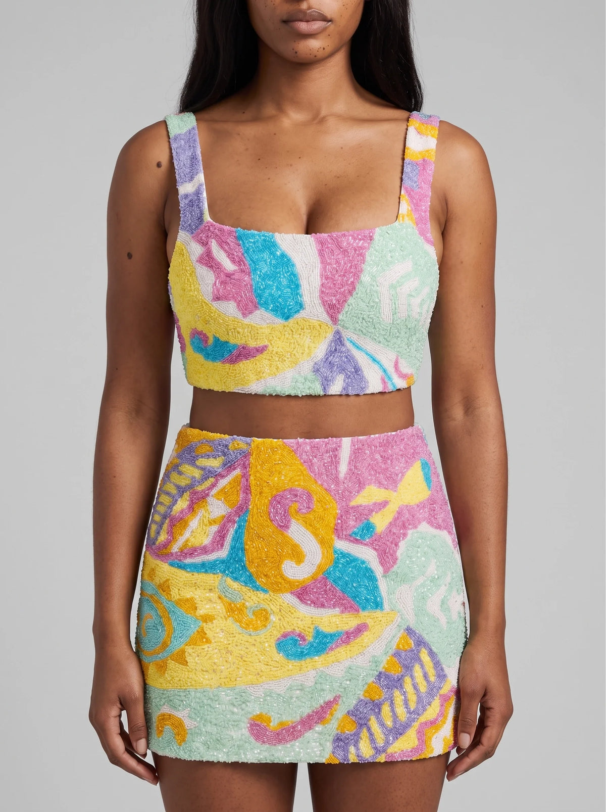 South Beach Azure Multi Colour Hand Beaded Co-Ord