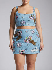 Vegas Embroidered Co-Ord Top– Blue Sparkle