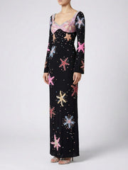 Crescent Shell Bell Sleeve Dress in Black