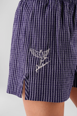 Lomandra Striped Ethical-Cotton Pyjama Shorts - Indigo Blue