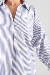 Yew Striped Ethical-Cotton Pyjama Shirt - Oceanic Blue