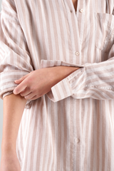 Yew Striped Ethical-Cotton Pyjama Shirt - Golden Glow Beige