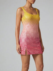 Sofia Hand Beaded Party Dress Orange Ombré