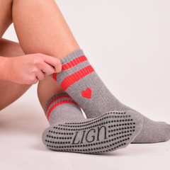 LIGN Red Heart Two Grey Stripe Tube Socks